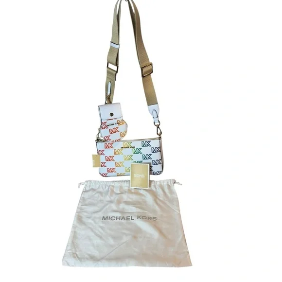 NWT MICHAEL KORS MULTI LOGO CAMERA BAG – RAINBOW PRINT CROSSBODY WITH COIN POUCH - Picture 6 of 6